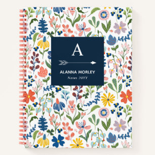 Whimsical Botanical Pattern Monogrammed Notebook