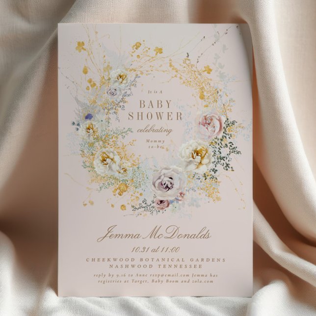 whimsical botanical pink baby shower invitation (Creator Uploaded)