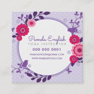 WHIMSICAL BOTANICAL pretty floral wreath purple Square Business Card