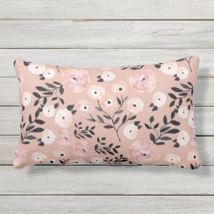 Whimsical Botanical Print Blush Pink Outdoor Lumbar Cushion