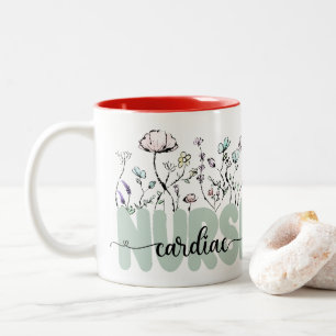 Whimsical Botanical Wild Flowers Cardiac Nurse Two-Tone Coffee Mug