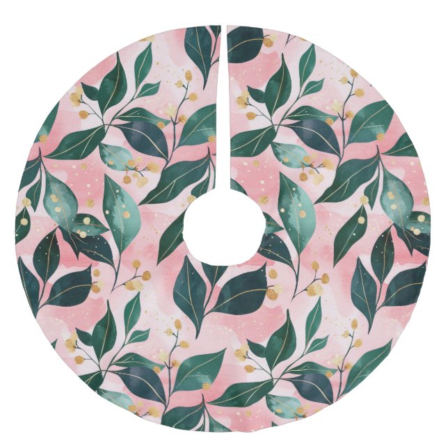 Whimsical Botanical Winter Holiday Patterned Brushed Polyester Tree Skirt (Front)