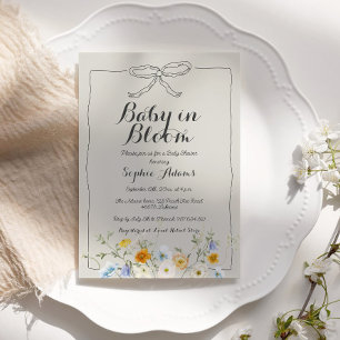 Whimsical Bow Baby in Bloom Wildflower Baby Shower Invitation