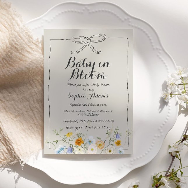 Whimsical Bow Baby in Bloom Wildflower Baby Shower Invitation (Creator Uploaded)