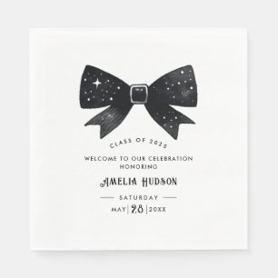 Whimsical Bow Black & White Graduation Party Napkin
