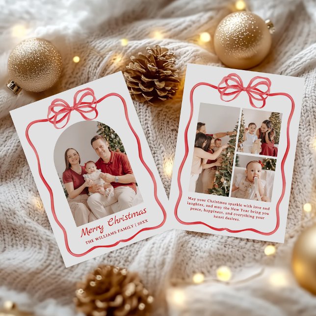 Whimsical Bow Christmas Photo Hand-Drawn Holiday Card (Creator Uploaded)