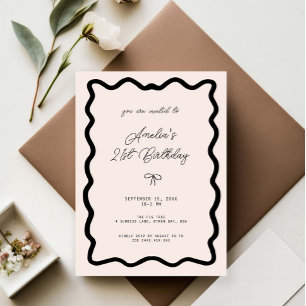 Whimsical Bow cursive border 21st birthday Invitation