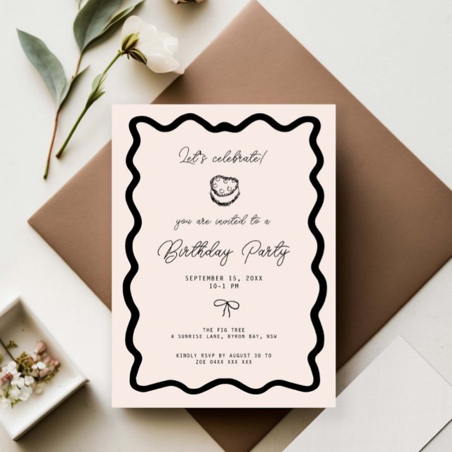 Whimsical Bow cursive border cake birthday  Invitation (Creator Uploaded)