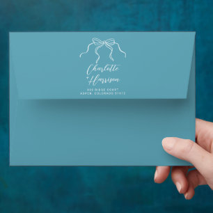 Whimsical Bow Doddle Wedding Blue Return Address Envelope