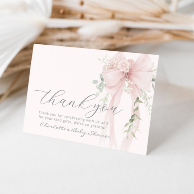 Whimsical Bow Floral Eucalyptus Baby Shower Thank You Card (Creator Uploaded)