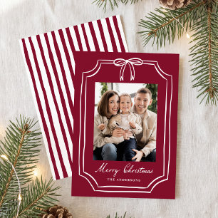 Whimsical Bow Frame Burgundy Christmas Photo Holiday Card