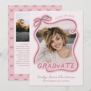 Whimsical Bow Frame Future Plans Pink Graduation Invitation
