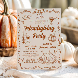 Whimsical Bow Friendsgiving Dinner Party Invitation