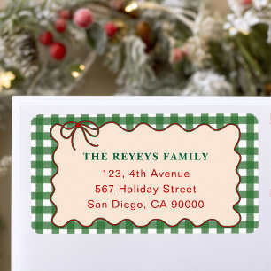 Whimsical Bow Green Christmas Plaid Return Address Label