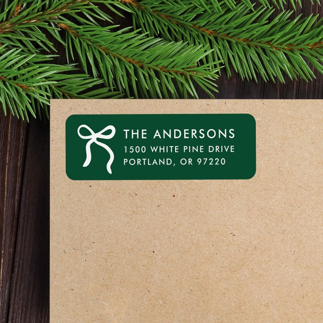 Whimsical Bow Green Christmas Return Address Label (Creator Uploaded)