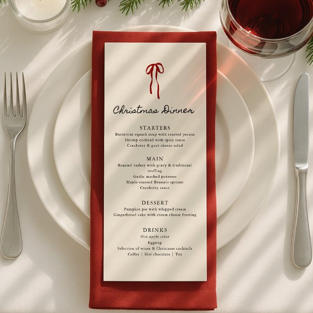 Whimsical bow, Hand drawn Christmas Dinner  Menu (Creator Uploaded)