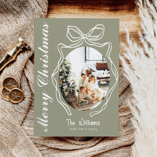 Whimsical Bow Hand Drawn Doodle Photo Christmas Holiday Card