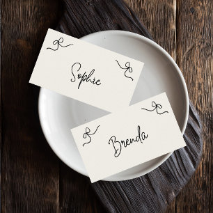 Whimsical Bow Hand Drawn French Wedding Flat Name Place Card