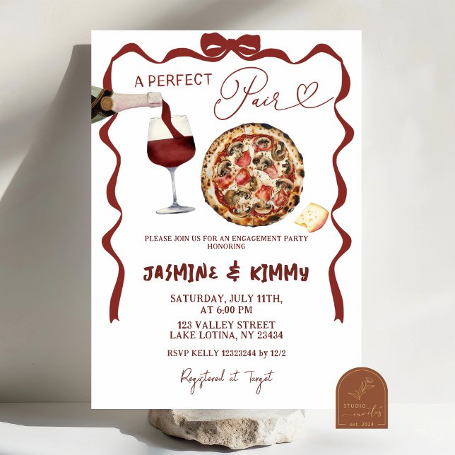 Whimsical Bow Italian Perfect Pair Engagement Invitation (Creator Uploaded)