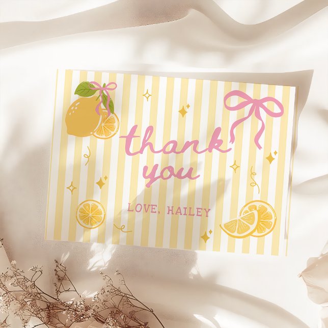 Whimsical Bow Lemon Birthday Thank You Card (Creator Uploaded)