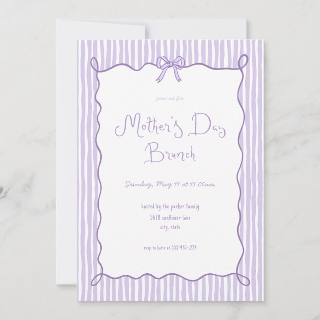 Whimsical Bow Lilac Mother's Day Brunch Invitation (Front)