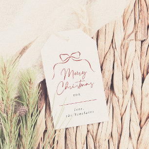 Whimsical Bow Merry Christmas Family Name Elegant Gift Tags