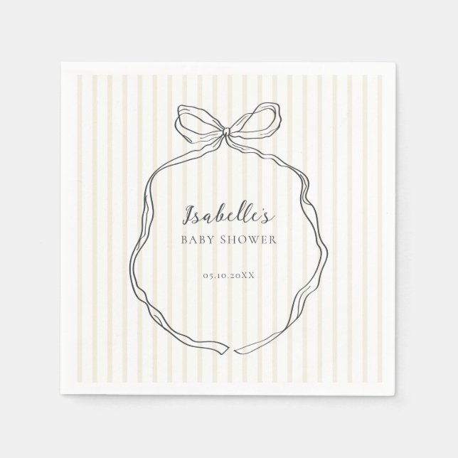Whimsical Bow Neutral Baby Shower Napkin (Front)