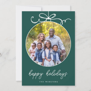 Whimsical Bow Ornament  Jade Green Photo Holiday Card
