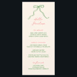 Whimsical Bow Personalizable Handwritten Menu<br><div class="desc">Whimsical bridal shower menu featuring a beautiful hand drawn bow in a fun and playful style,  accompanied by a casual,  handwritten font in a fun colour scheme of green and coral. This menu can be customised with the guest's name.</div>
