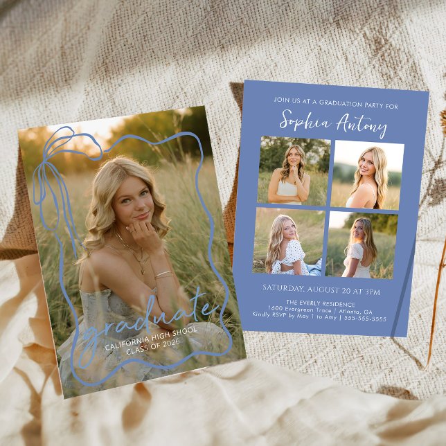 Whimsical Bow Photo Graduation Party Invitation (Creator Uploaded)