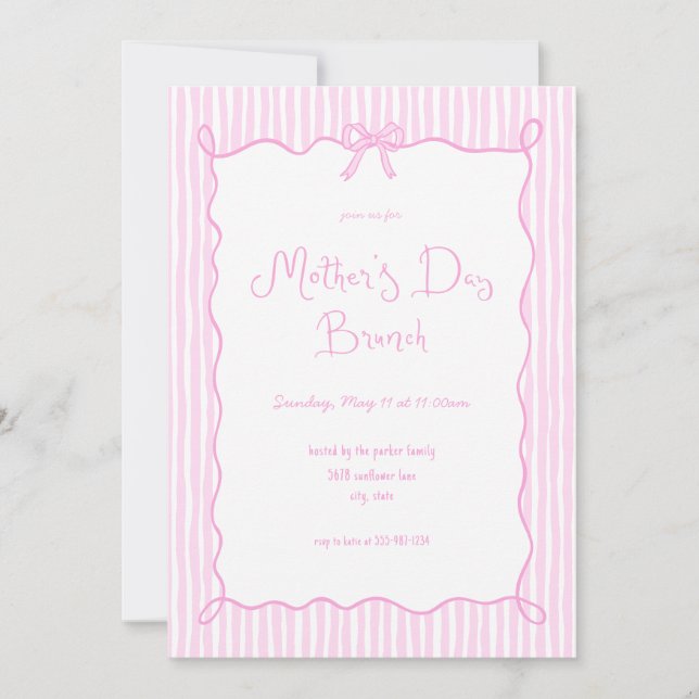 Whimsical Bow Pink Mother's Day Brunch Invitation (Front)