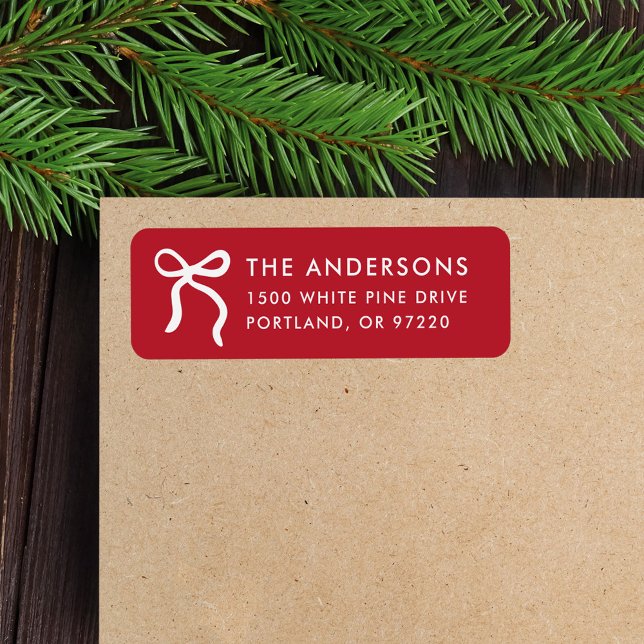 Whimsical Bow Red Christmas Return Address Label (Creator Uploaded)