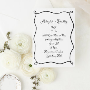 Whimsical Bow & Ribbon Black & White Wedding Invitation