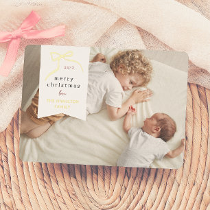 Whimsical Bow   Ribbon Hand Drawn Christmas Photo Foil Holiday Card