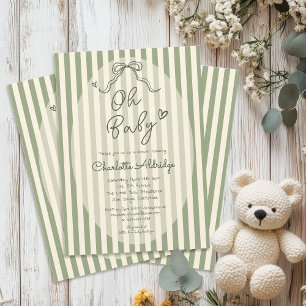 Whimsical Bow Sage Green Baby Shower Invitation