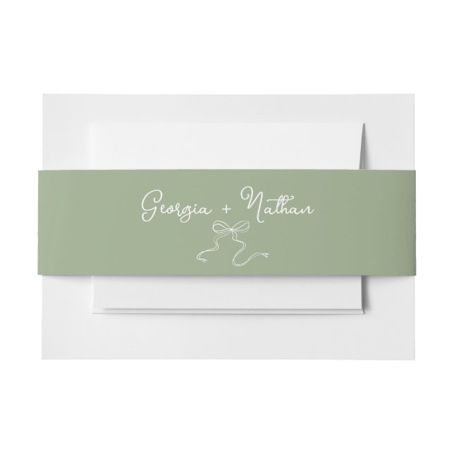Whimsical Bow Sage Green Invitation Belly Band (Front Example)