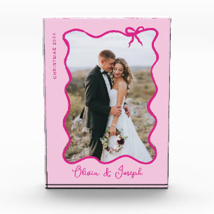 Whimsical Bow   Wavy Pink Photo Frame Block