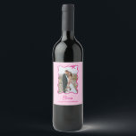 Whimsical Bow | Wavy Pink Photo Wine Label<br><div class="desc">These adorable wine labels feature your favourite photo in a trendy,  dark pink wavy frame with a whimsical bow,  on a chic blush pink background. Modern script says "Cheers." Perfect for any special occasion from the Christmas holidays to a bridal shower or New Year's Eve.</div>