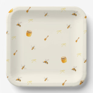 Whimsical Bow Yellow Honey Bee Baby Shower Paper Plate