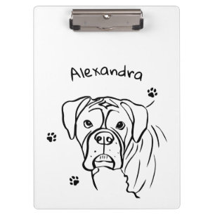 Whimsical Boxer: Editable Text Line Art Clipboard