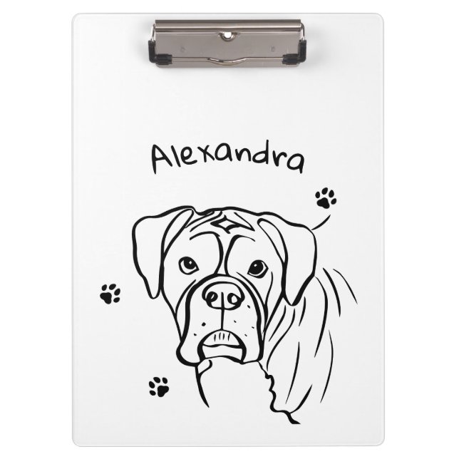 Whimsical Boxer: Editable Text Line Art Clipboard (Front)