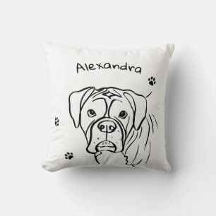 Whimsical Boxer: Editable Text Line Art Cushion