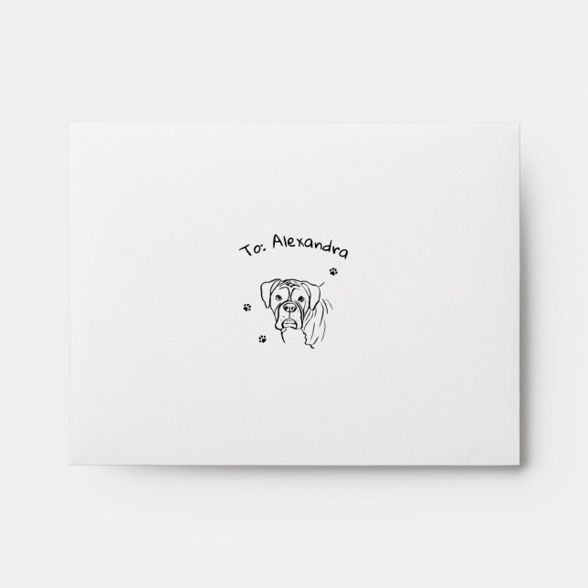 Whimsical Boxer: Editable Text Line Art Envelope (Front)