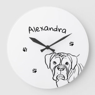 Whimsical Boxer: Editable Text Line Art Large Clock
