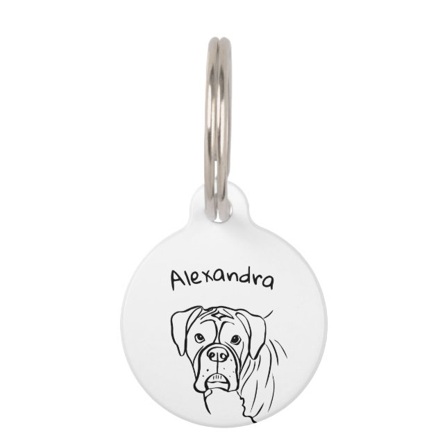 Whimsical Boxer: Editable Text Line Art Pet Tag (Front)