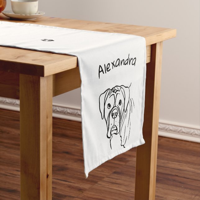 Whimsical Boxer: Editable Text Line Art Short Table Runner (In Situ)