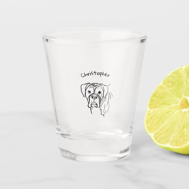 Whimsical Boxer: Editable Text Line Art Shot Glass (Front)