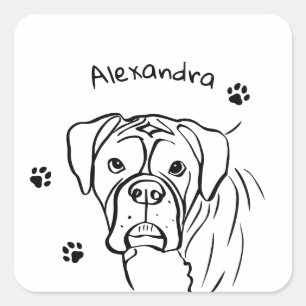 Whimsical Boxer: Editable Text Line Art Square Sticker