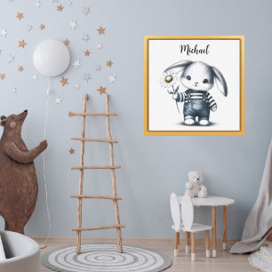 Whimsical Boy Bunny With Name Poster