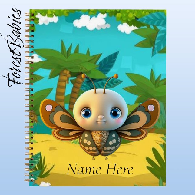 Whimsical Boy Butterfly Insect Kid Cartoon Graphic Notebook (Butterfly, Customizable  ForestBabies Notebook, Inside)